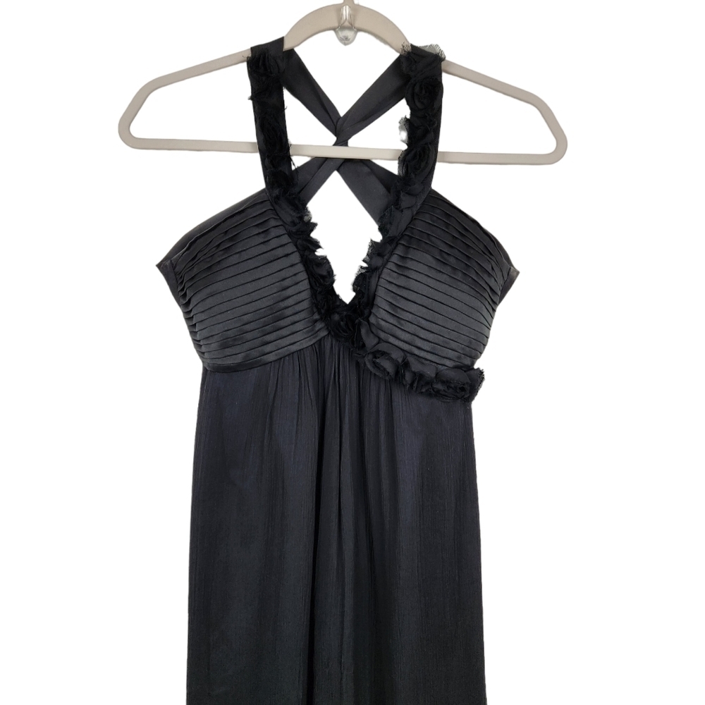 Max & Cleo Black 100% Silk Chiffon Floral 3D Rosettes Maxi Dress Women's Size 2 - Picture 2 of 9